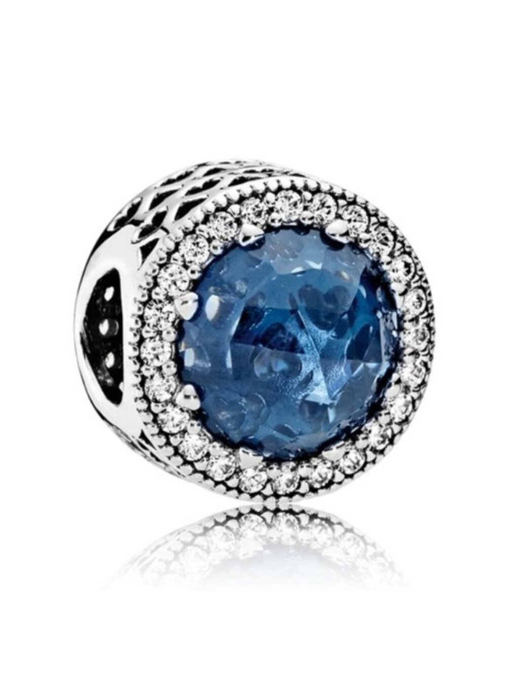 Pandora Sterling Silver Radiant Hearts Charm w/ Moonlight Blue Crystal 791725nmb